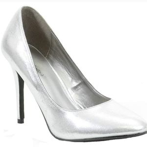 *New Silver Metallic Pointy Toe Single Sole Women's Pump